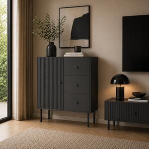 Credenza soggiorno moderna madia 1 anta 3 cassetti 91xH98 antracite Gulia