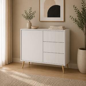 Credenza soggiorno moderna madia 1 anta 3 cassetti 91xH98 bianco Elisir