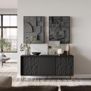 Credenza madia moderna soggiorno 3 ante 155xH73 nero oro Tokio