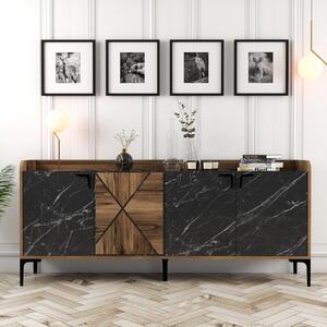 Credenza madia moderna soggiorno design 4 ante 180xH78 cm noce nero Lorvik