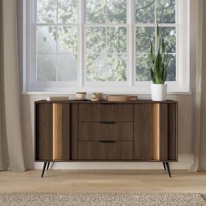 Credenza madia moderna soggiorno 2 ante 3 cassetti led 153xH83 rovere scuro nero Gaia