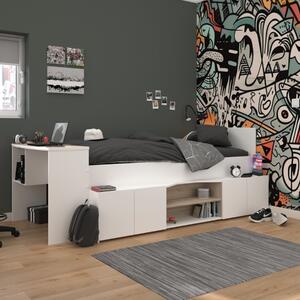 Letto bambini singolo attrezzato ante scrivania moderno bianco rovere Space