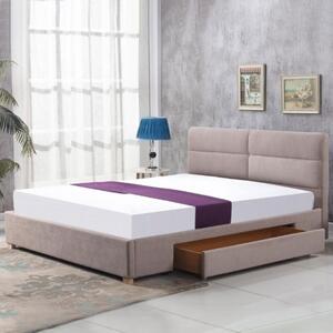 Letto matrimoniale contenitore 160x200 moderno cassettone in tessuto beige Jeremy