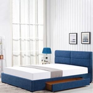 Letto matrimoniale contenitore 160x200 moderno cassettone in tessuto blu Jeremy