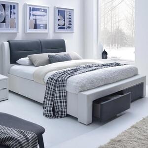 Letto matrimoniale 160x200 imbottito in ecopelle con cassetti bianco nero Colin