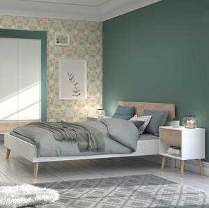 Letto matrimoniale francese con comodini moderno 140x190 rovere bianco Fada