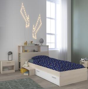 Letto bambini singolo con comodini cassettone testata attrezzata rovere bianco Star-8