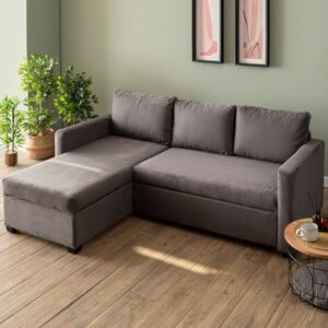 Divano letto angolare 3 posti tessuto penisola 236 cm grigio Plume
