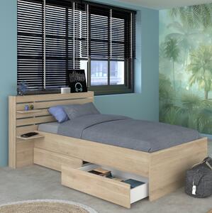 Letto bambino singolo moderno 90x190 con cassettoni rovere Kung-Fu