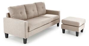 Divano moderno 3 posti 180x130cm pouf poggiapiedi tessuto beige Parlux