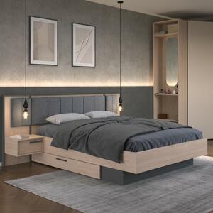 Letto matrimoniale comodini cassettone moderno testata imbottito contenitore 160x200 rovere nero Niva