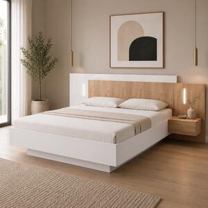 Letto matrimoniale con contenitore 2 comodini 160x200 rovere bianco Tom