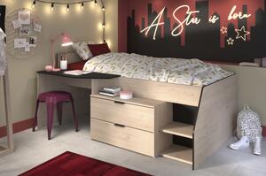 Letto bambini singolo attrezzato ante scrivania moderno rovere nero Rocket
