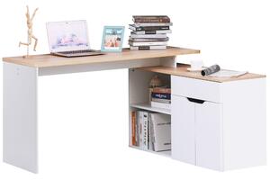 HOMCOM Scrivania Angolare con Libreria a 2 Ripiani, Armadietto e Cassetto, 140x117x76 cm, color Legno e Bianco