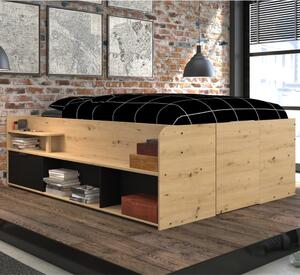 Letto matrimoniale con cassettoni cabina armadio rovere nero Inari