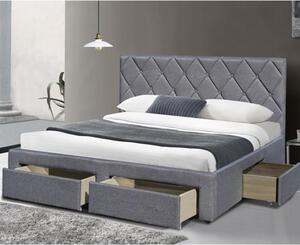 Letto matrimoniale con cassettoni in tessuto 160x200 grigio Roy