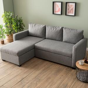 Divano letto angolare 3 posti tessuto penisola 236 cm grigio chiaro Plume