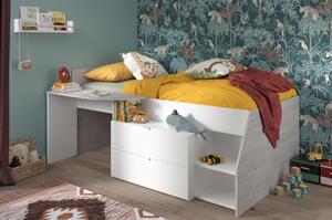 Letto bambini singolo attrezzato ante scrivania moderno bianco grigio chiaro Rocket