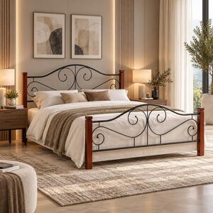 Letto matrimoniale in ferro 160x200 ciliegio antico nero Trafford