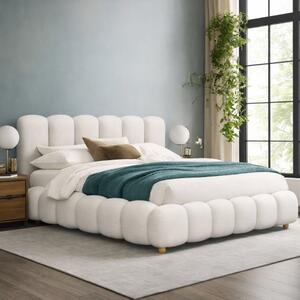 Letto matrimoniale contenitore imbottito rivestito in tessuto 160x200 crema bianco Dama