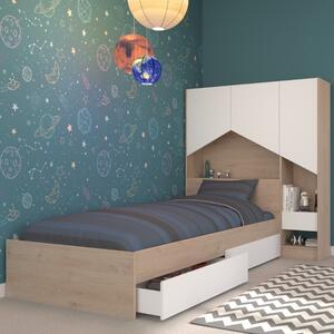 Letto singolo ponte moderno cassettoni 90x200 rovere bianco Eliseo