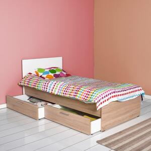 Letto singolo contenitore 2 cassettoni 90x190 cm rovere bianco Mason