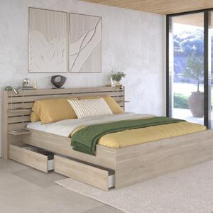 Letto matrimoniale moderno con cassettoni comodini 180x200 cm rovere Kung-Fu