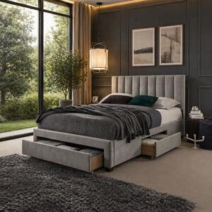 Letto matrimoniale moderno contenitore 160x200 cassettoni tessuto grigio cenere Tiva