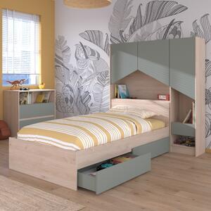 Letto singolo ponte moderno cassettoni 90x200 rovere verde Eliseo