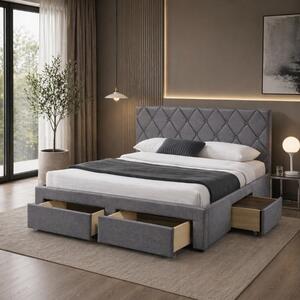 Letto matrimoniale moderno contenitore 160x200 cassettoni tessuto grigio Sova