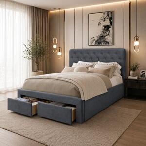 Letto matrimoniale moderno contenitore 160x200 cassettoni tessuto grigio Nara