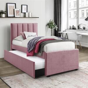 Letto singolo 90x200 bambini imbottito velluto letto estraibile rosa Essence