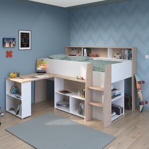 Letto soppalco bambini con scrivania estraibile 208cm rovere bianco Masha