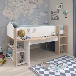 Letto soppalco cameretta bambini scrivania 90x200 rovere bianco Arden