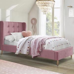 Letto singolo bambini ragazzi moderno imbottito 90x200cm velluto rosa Angel