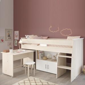 Letto soppalco bambini con scrivania estraibile 206cm rovere bianco Star