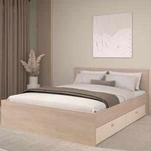 Letto matrimoniale moderno contenitore 4 cassettoni 160x200 rovere beige Noctis