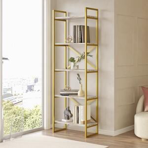 Libreria moderna industrial soggiorno design 58xH175 cm marmo bianco oro Victoria