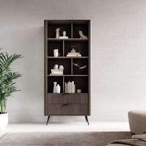 Libreria moderna soggiorno design 2 cassetti 88xH194 quercia nero Tudor