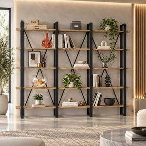 Libreria moderna industrial parete soggiorno 220xH180 cm rovere nero Caius