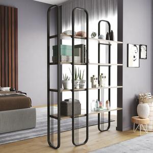 Libreria moderna design parete divisore industrial 124xH182 cm nero Nolan