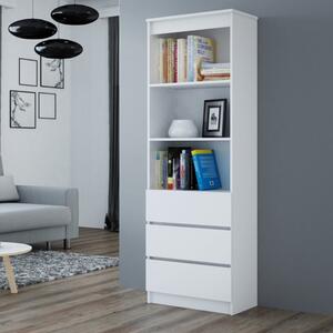 Libreria moderna soggiorno 3 cassetti 60xH180 cm bianco Florence