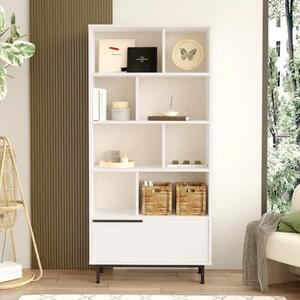 Libreria moderna design soggiorno 84xH176 cm 1 ribalta bianco Kenzo