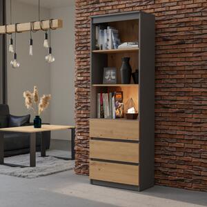 Libreria moderna soggiorno 3 cassetti 60xH180 cm quercia antracite Florence