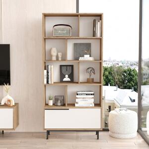 Libreria moderna design soggiorno 84xH176 cm 1 ribalta rovere bianco Kenzo