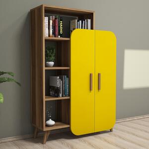 Libreria moderna soggiorno 2 ante 90xH132 cm rovere giallo Fendro