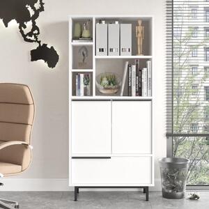 Libreria moderna design soggiorno 75xH162 cm 2 ante 1 ribalta bianco Kenzo
