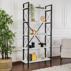 Libreria moderna soggiorno design industrial 90xH180 cm bianco nero Teldor