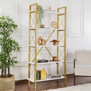Libreria moderna soggiorno design industrial 90xH180 cm bianco oro Teldor