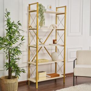 Libreria moderna soggiorno design 90xH180 cm marmo oro Teldor